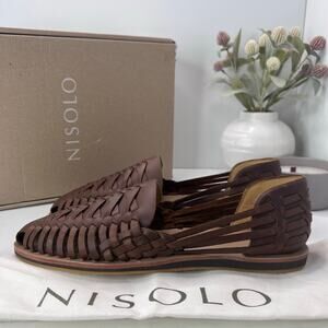 Nisolo Huarache Woven Leather Sandal Slip On Leather Brandy Men 11.5 NWOB